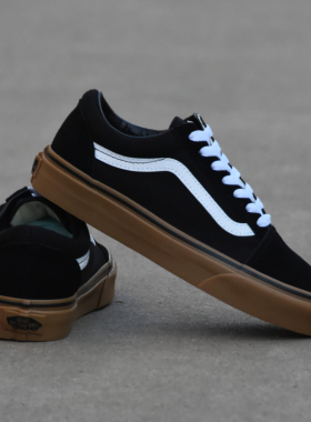 VANS OLD SKOOL生胶底黑色经典款男女休闲帆布滑板鞋VN0001R1GI6