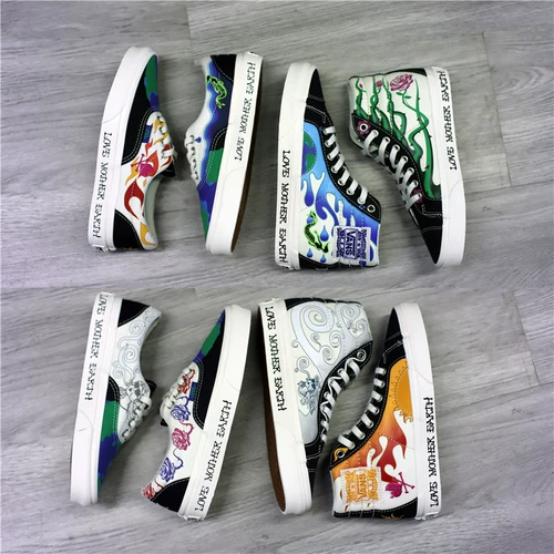 Vans e -Embroideed Printing Marshmallow High Gang Save the Earth Series Кроссочные кроссовки повседневная обувь VN0A4U39WZ2