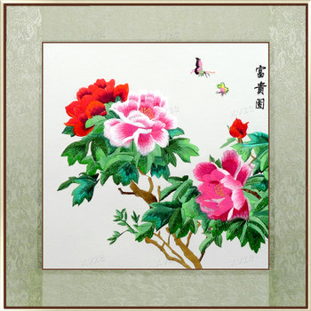 Suzhou embroidery ຜະລິດຕະພັນສໍາເລັດຮູບຫ້ອງດໍາລົງຊີວິດການຕົກແຕ່ງສີ Su embroidery peony ການແຜ່ກະຈາຍ meter box Hunan embroidery pure hand-mounted embroidery ສິ້ນ embroidery