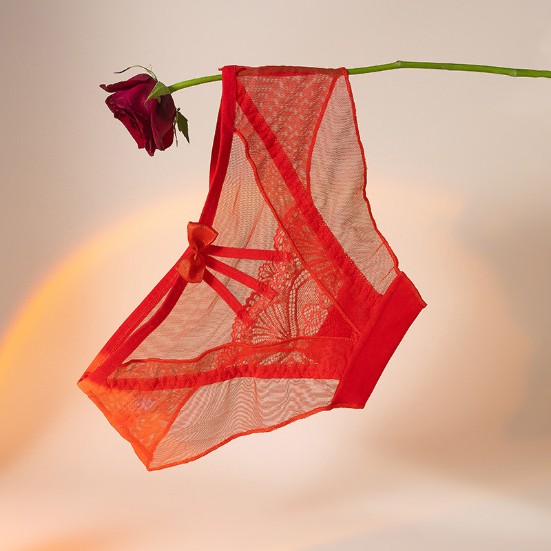 2/4条性感红色蕾丝内裤女低腰透明无痕镂空本命年大码棉档三角裤,淘宝优惠券,粉丝福利购,淘宝优惠卷