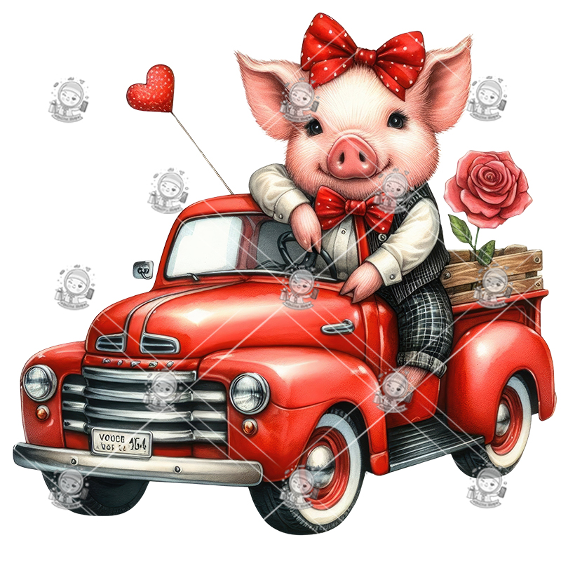 复古情人节农场猪手绘水彩动物剪贴画插图PNG免抠设计素材高清新 - 图0