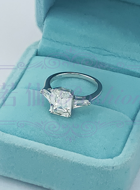 祖母绿切割三钻戒指S925纯银镀金3克拉指环女首饰高级感轻奢小众