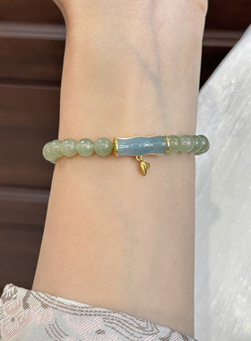 方糖家和田玉翡翠竹节纯银手串