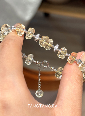 方糖家天然算盘黄水晶纯银手链女