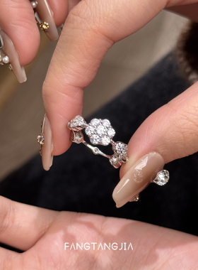 方糖家爆闪纯银雪花锆石戒指