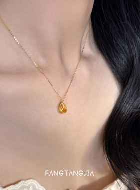 方糖家18K黄金黄水晶水滴项链