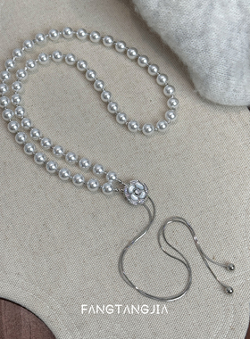 方糖家澳白珍珠山茶花抽拉项链
