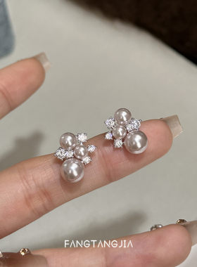 方糖家曼塔玫瑰色珍珠锆石耳钉