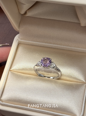方糖家紫水晶玫瑰切纯银戒指