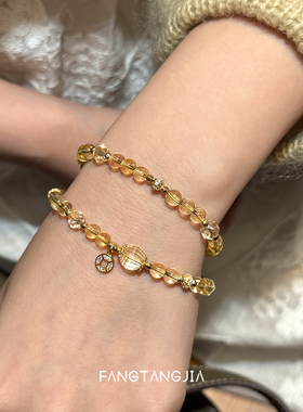 方糖家天然黄水晶钱币双圈手串