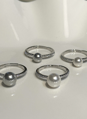 方糖家纯银施家珍珠纤细戒指