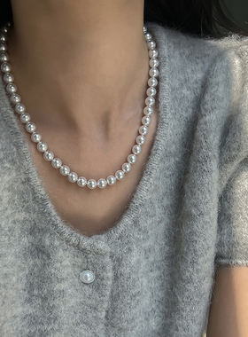 莹白澳白色珍珠法式打结项链