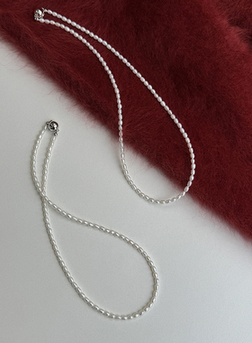 方糖家纯银天然珍珠小米粒项链