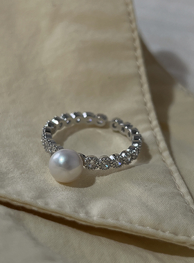 天然正圆强光珍珠S925纯银戒指