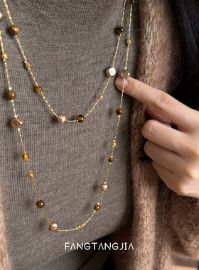 方糖家虎眼石珍珠满天星毛衣链