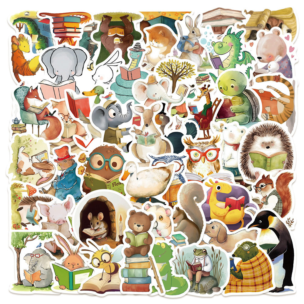 100张学霸小动物阅读贴纸卡通可爱创意彩绘diy手账桌面笔记本贴画,淘宝优惠券,粉丝福利购,淘宝优惠卷