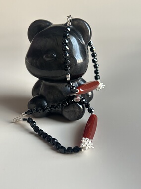 【红与黑】925银天然黑尖晶石巴西红玛瑙手链（下单备注净手围）