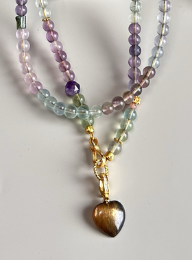 售罄 天然彩虹渐变色莹石绿碧玺桶珠纯银配件万能链毛衣链随意配