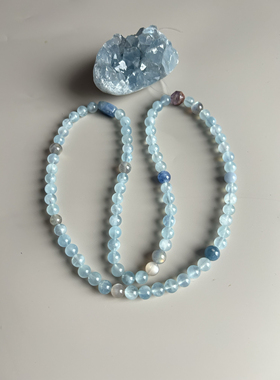 售罄【海语】天然无优海蓝宝紫拉长蓝晶石紫幽香槟石项链