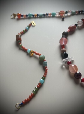 浓颜 包浆南红沉香老蜜蜡绿松石天河碧玉红兔毛青金 女款手串