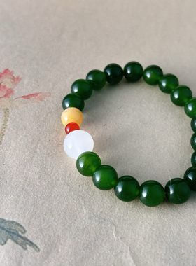 碧玉菠菜绿金丝玉南红金丝玉新中式手串