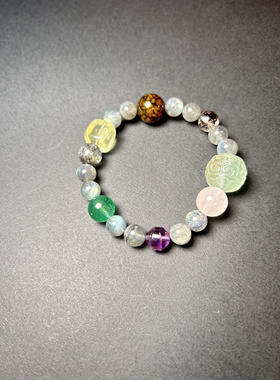 多宝手链 龙纹 极光23 彩月光 柠檬晶 莹石星光绿草莓粉晶超七