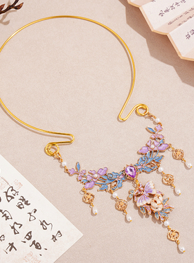 新款明制流苏项圈古风汉服璎珞项链新年烧蓝景泰蓝马面裙旗袍配饰