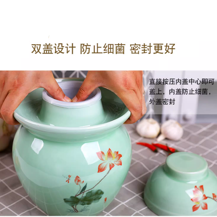 泡菜坛子家用陶瓷密封厨房储物罐景德镇双盖水封自制腌菜缸腌蛋,淘宝优惠券,粉丝福利购,淘宝优惠卷