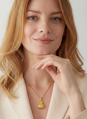 礼物爆款古法铜鎏金镶钻拉丝小福袋吊坠项链气质女轻奢花丝钱袋子