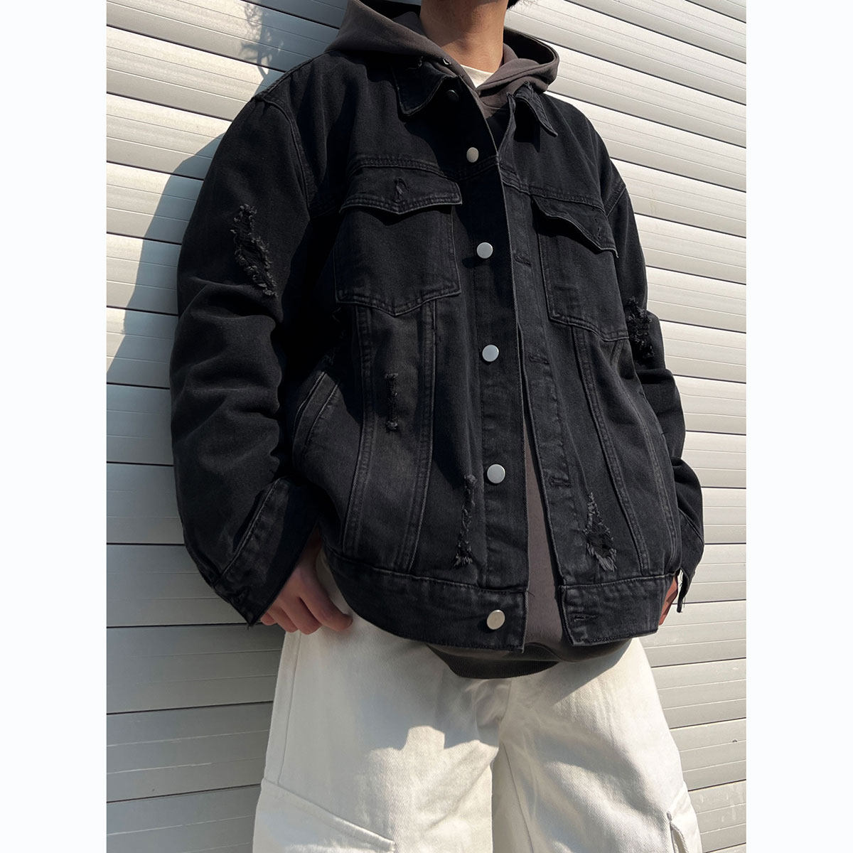 青港的风 美式复古破洞牛仔外套男款潮牌潮流秋冬款休闲牛仔夹克,淘宝优惠券,粉丝福利购,淘宝优惠卷