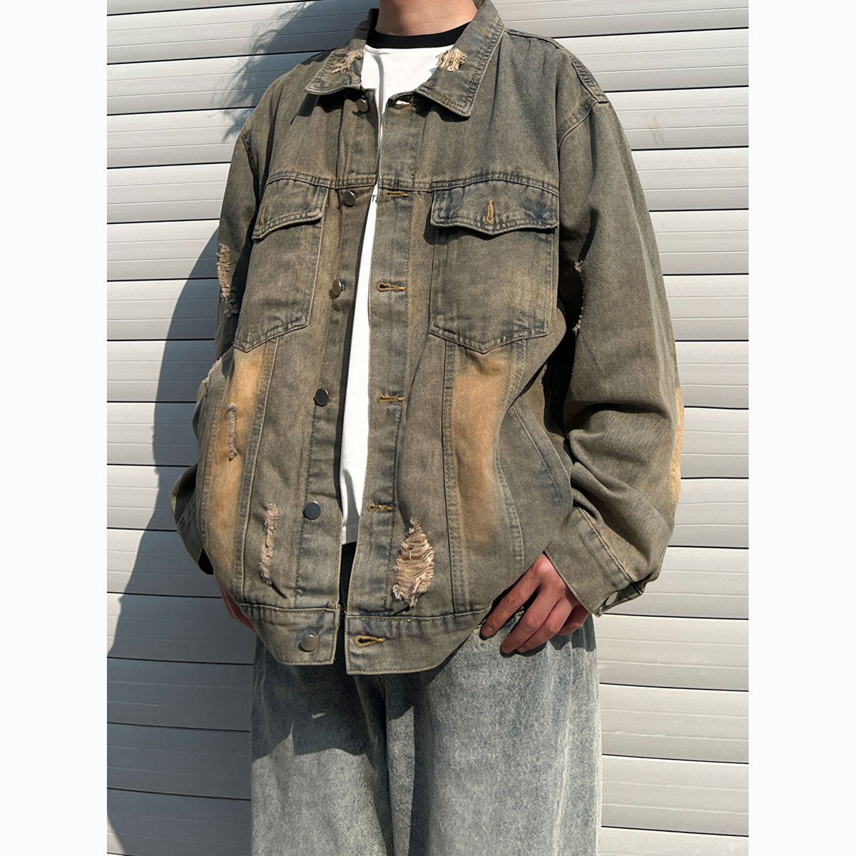 青港的风 美式复古破洞牛仔外套男款潮牌潮流秋冬款休闲牛仔夹克,淘宝优惠券,粉丝福利购,淘宝优惠卷