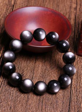 天然银曜石手链黑曜石水晶手串