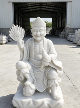 汉白玉济公活佛石雕 逍遥济公佛像雕塑 寺院祠堂庭院供奉摆件