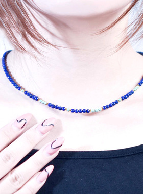 青金石米粒绿松石项链新中式国风复古精致小清新蓝色锁骨精致