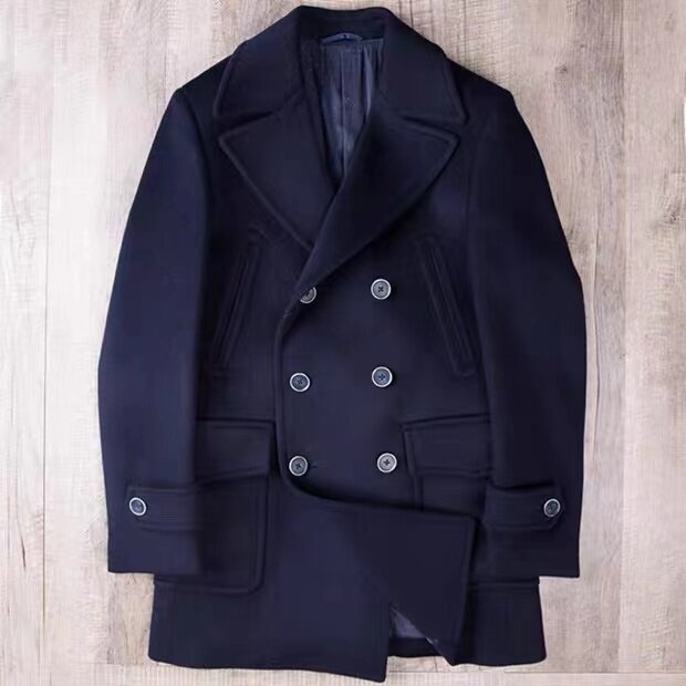 秋冬加厚羊毛大衣男士双排休闲海军短款pea coat重磅毛呢外套潮,淘宝优惠券,粉丝福利购,淘宝优惠卷