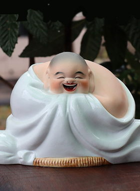 景德镇哈哈佛青花瓷器玄关摆件天天开心摆件进门鞋柜喜庆瓷器笑佛