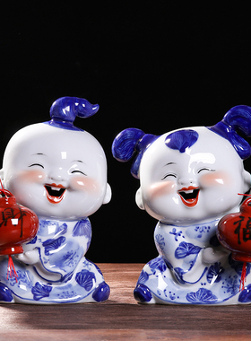景德镇金童玉女实用礼品陶瓷娃娃