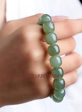 捡漏一元拍12mm老型珠晴水绿男女士手珠手链青白玉圆珠手串玉石