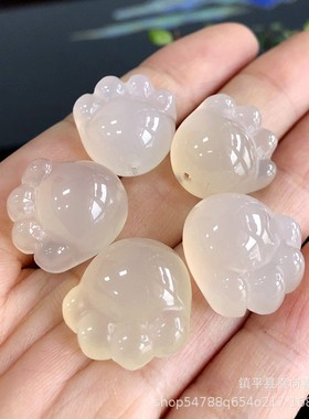 天然冰透白玛瑙猫爪吊坠小提溜玉髓雕刻熊掌肉垫DIY手串手链配饰
