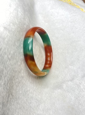 清完算了喜庆红玛瑙儿童手镯少女玛瑙玉镯玉石飘花吉利三彩玛瑙手