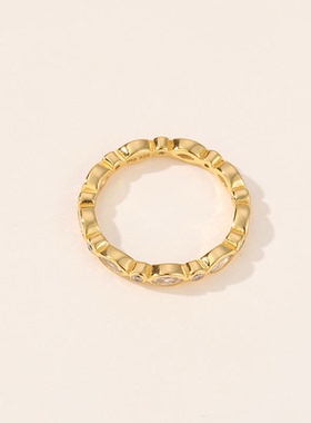 欧美圆形马眼钻锆石戒指女欧美ins叠戴百搭指环手饰