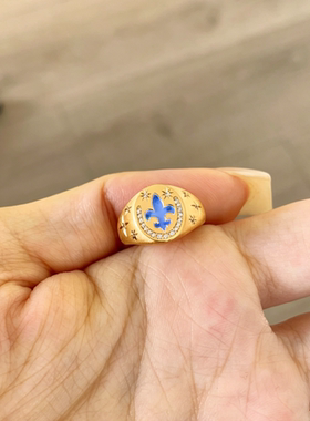 S925银拉丝珐琅鸢尾花镶钻尾戒