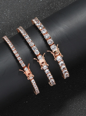 3mm 4mm 5mm网球手链 欧美嘻哈饰品铜款微镶锆石单排锆手链