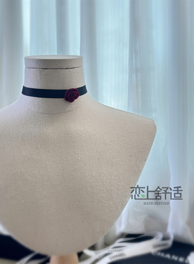 韩女简约黑色短款玫瑰水钻choker