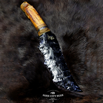 Park Town Small Bear Pharaoh Old Stone Blade Unopened Blade Natural Black Dazzling Artisan Engraving Retro High-end Collection Pendulum