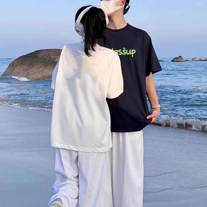 WASSUP潮牌美式休闲情侣款男女秋冬季重磅短袖t恤纯棉加绒打底衫