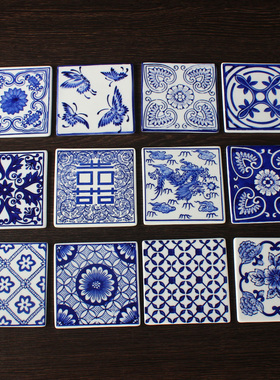 青花瓷片杯垫杯托陶瓷器壁饰贴家居饰品壁挂装饰品景德镇隔热垫