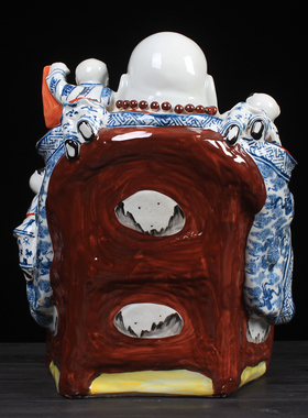 五子登科笑佛摆件雕塑陶瓷景德镇弥勒佛罗汉多子佛像家居乔迁礼品