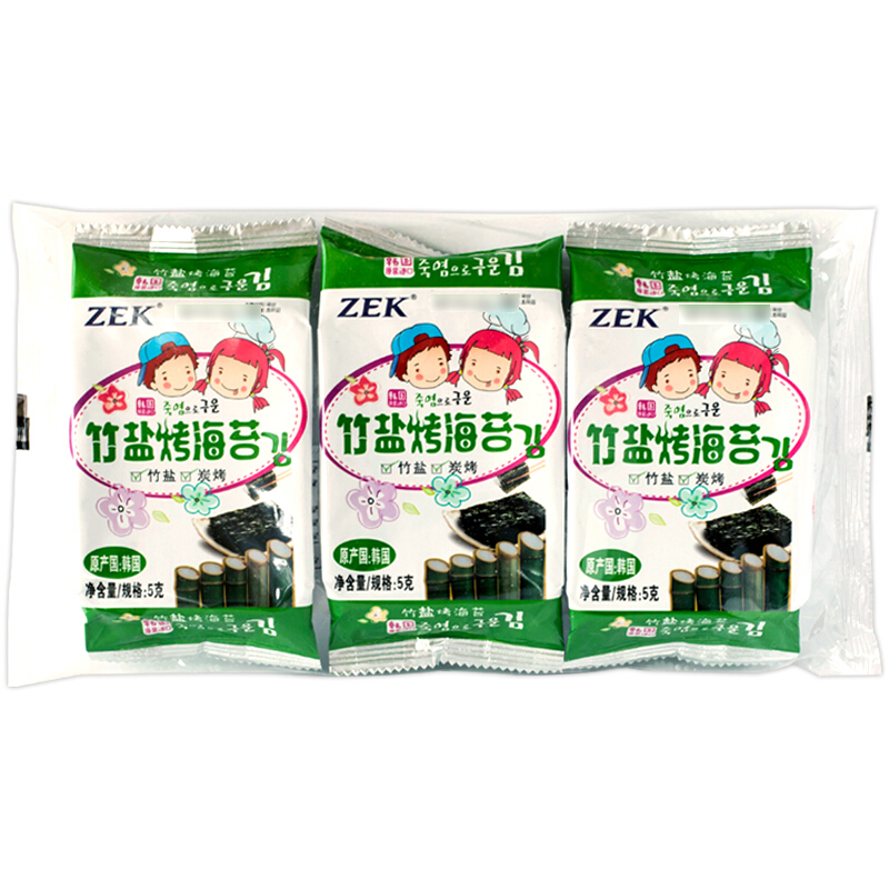 韩国进口零食食品ZEK橄榄油烤海苔 12g 3包组合儿童即食紫菜卷饭 - 图3