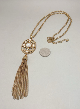 满29包邮孤品欧美老货出口复古Vintage金色流苏复古项链默认微瑕